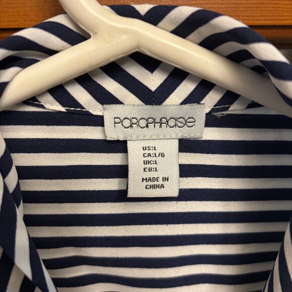 Blue and White Vertical Striped Business Blouse Size L - Picture 2 of 3